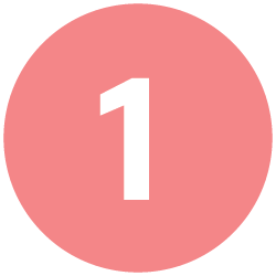 Step 1 badge: white number 1 on a pink circle (step indicator)